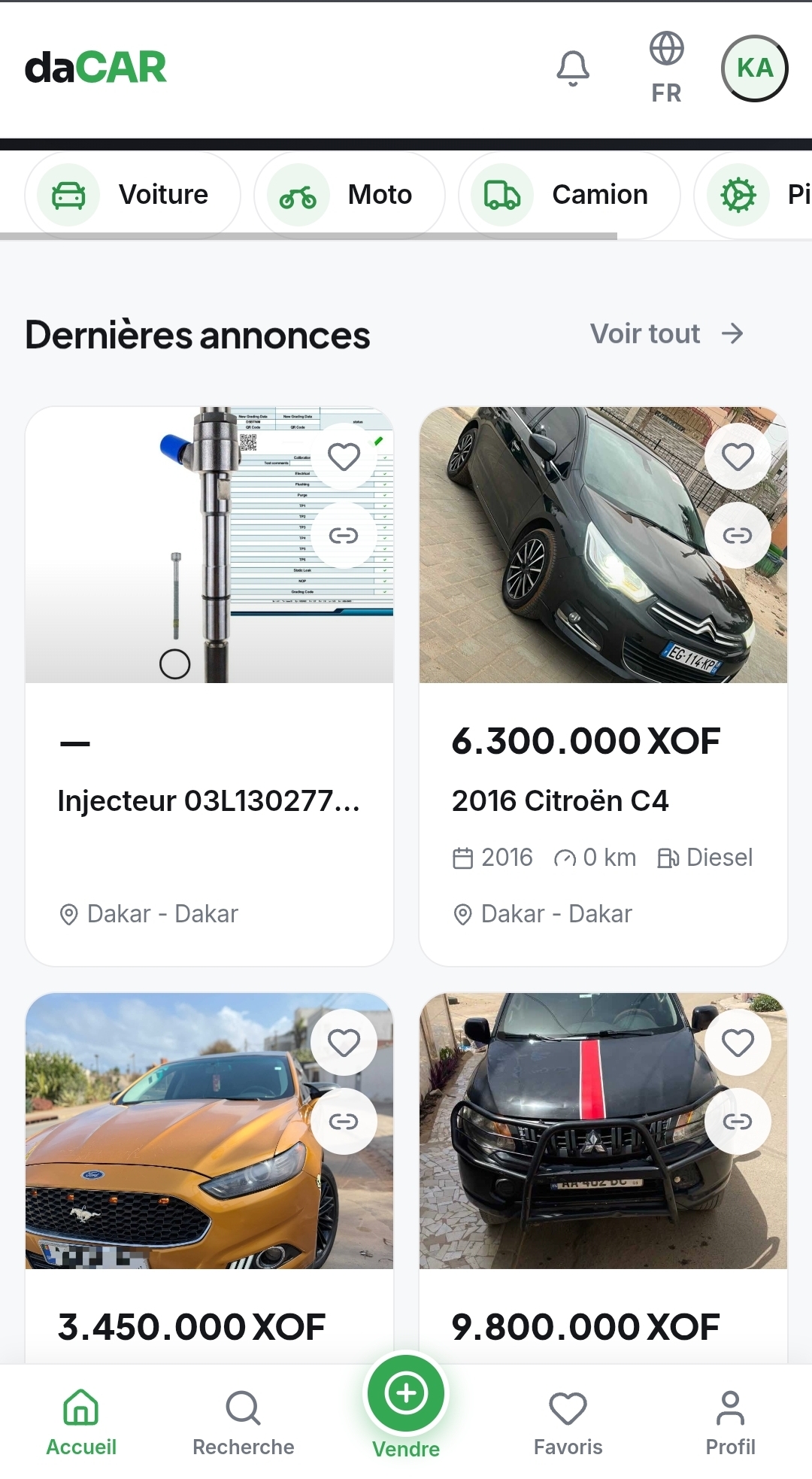 Application Dacar.app – annonces de voitures au Sénégal
